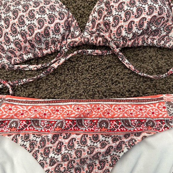 ATHLETA 2PC Bikini Tie TOP BIKINI BOTTOM SWIMSUIT Size S/L Brown/Orange Paisley - Picture 2 of 5